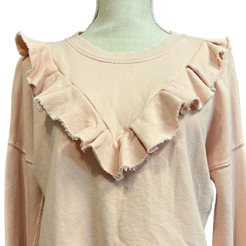 FREE PEOPLE Ooh La Ruffled Oversized Pullover Sweatshirt in Ballet Pink EUC - Picture 12 of 16